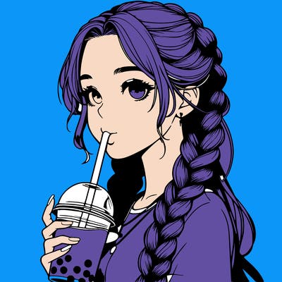 realistic girl with braided hair drinking boba