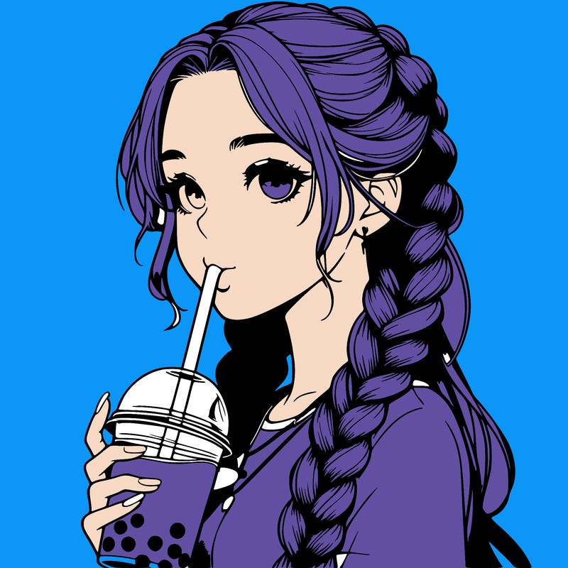 realistic girl with braided hair drinking boba