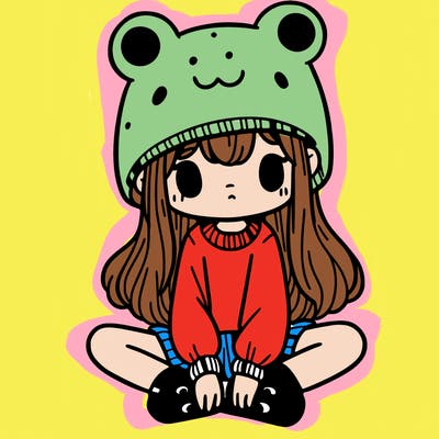 a girl wearing a frog hat and some frog socks