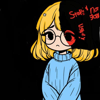 sad girl with glasses in a sweater
