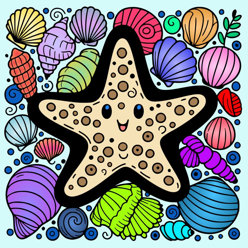 starfish surrounded by seashells