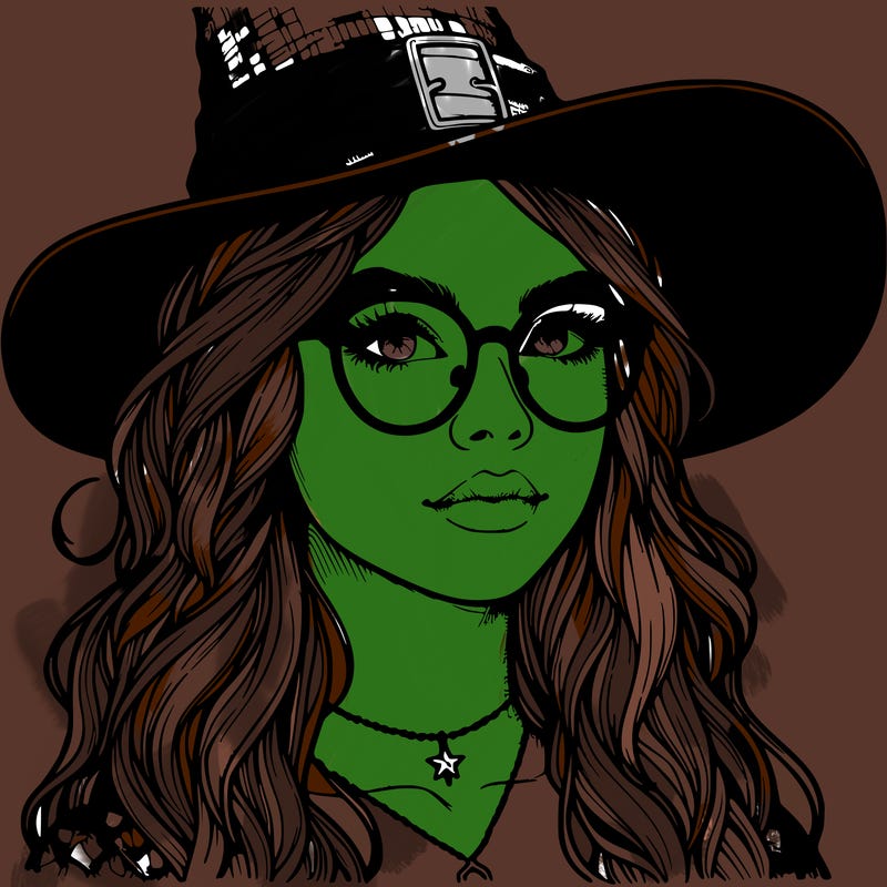 a witch with glasses realistic