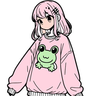 girl wearing frogging sweatshirt