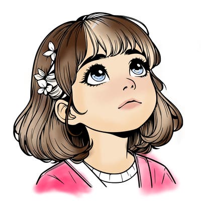 realistic girl looking up