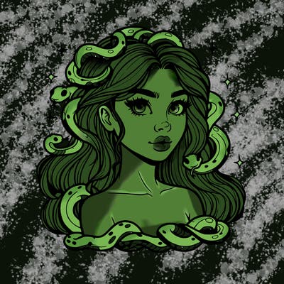 realistic girl with snakes as hair