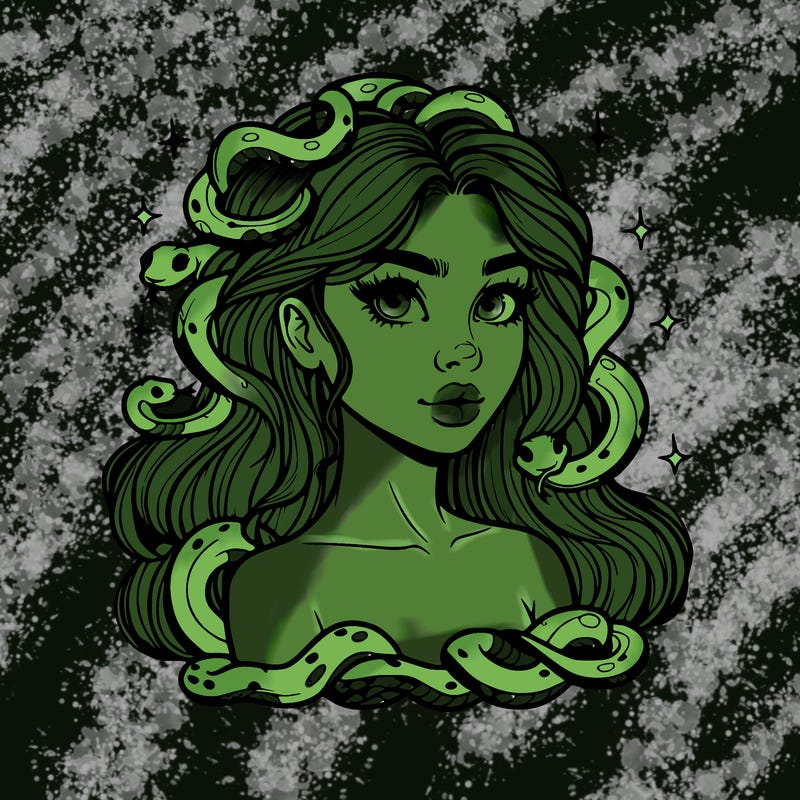 realistic girl with snakes as hair