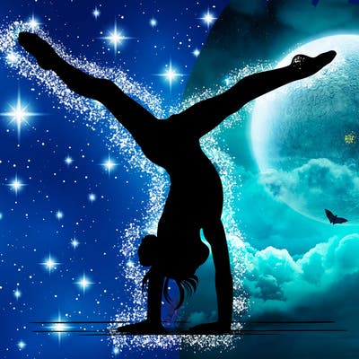 realistic gymnastic hand stand girl in four splits