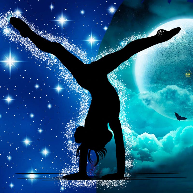 realistic gymnastic hand stand girl in four splits