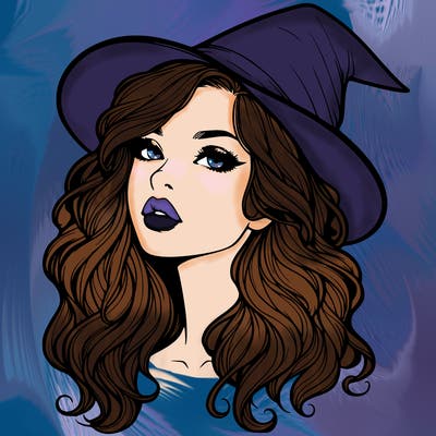 realistic witch girl with wavy hair and lips