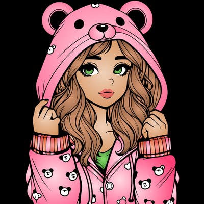 realistic girl in a animal pjs hoodie