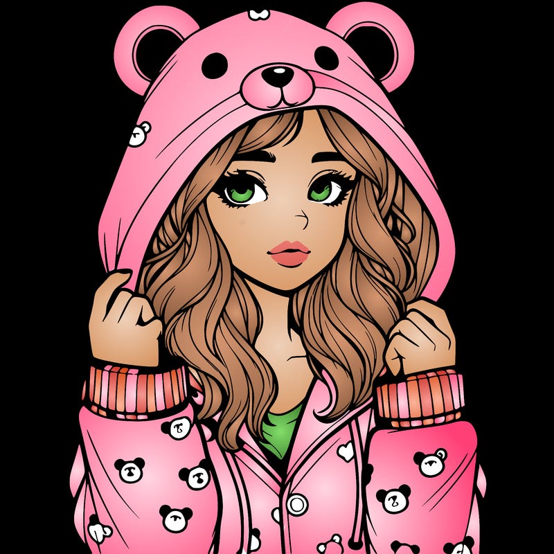 realistic girl in a animal pjs hoodie