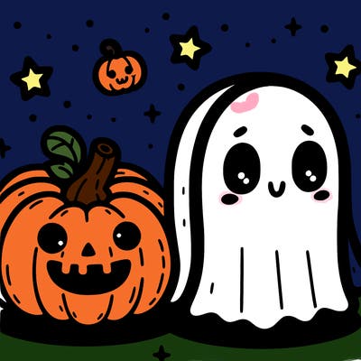 cute pumpkin and ghost