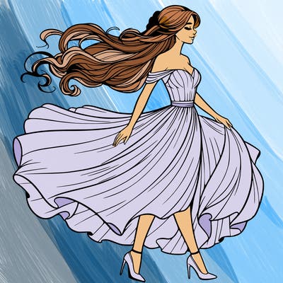 realistic woman in a dress flowing in the wind