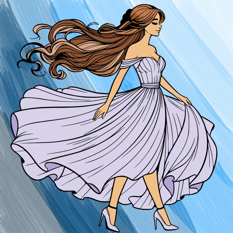 realistic woman in a dress flowing in the wind