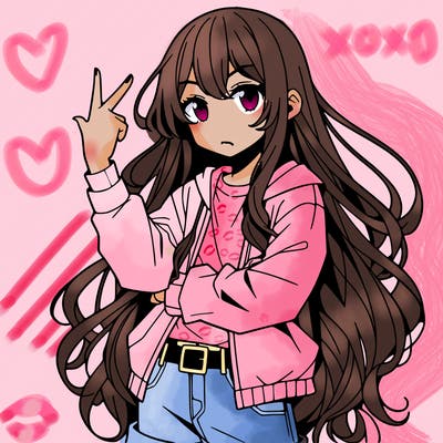 one anime girl with long hair and a cool pose