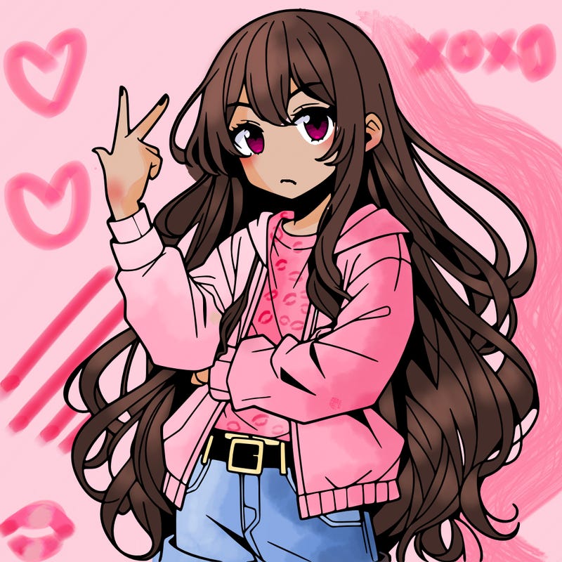 one anime girl with long hair and a cool pose