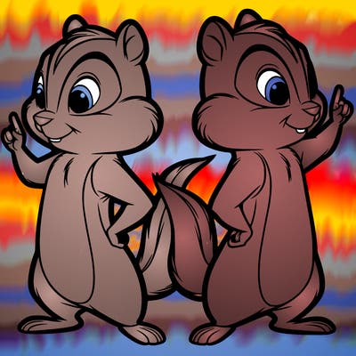 two tamias standing up split realistic