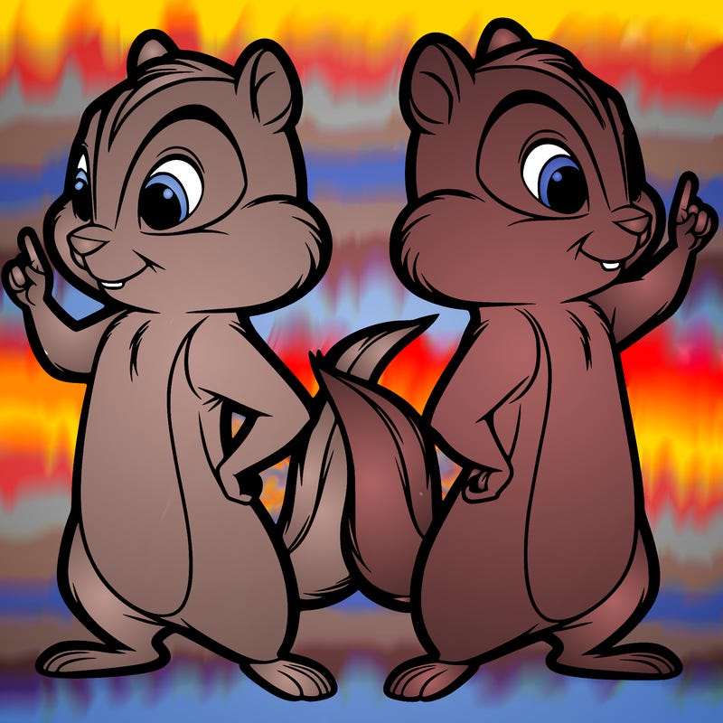 two tamias standing up split realistic