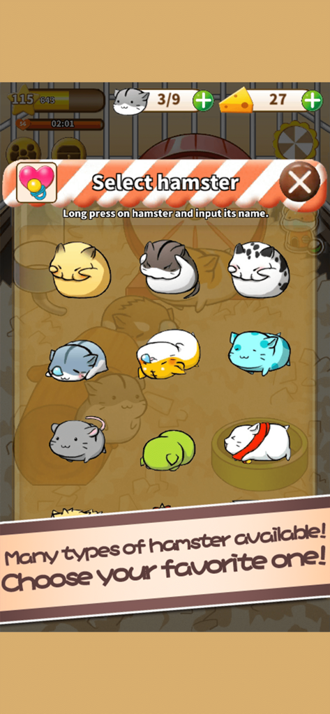 Hamster Life - Hamster Life character selection screen showing different colored and patterned hamsters
