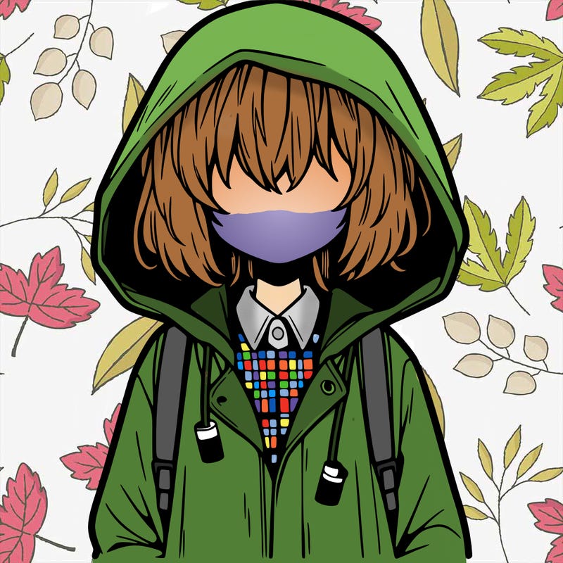 little anime girl in a raincoat her hair is covering her eyes she has a lighter