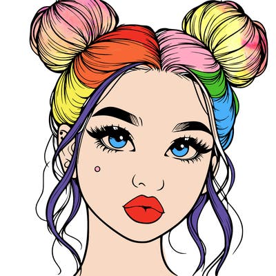realistic girl with two buns on her hair and lips