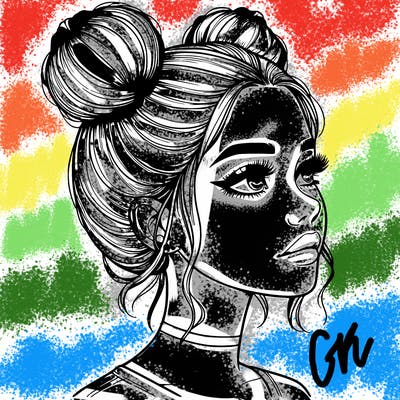 realistic girl with buns on the top of her head