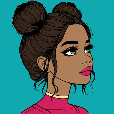 realistic girl with buns on the top of her head