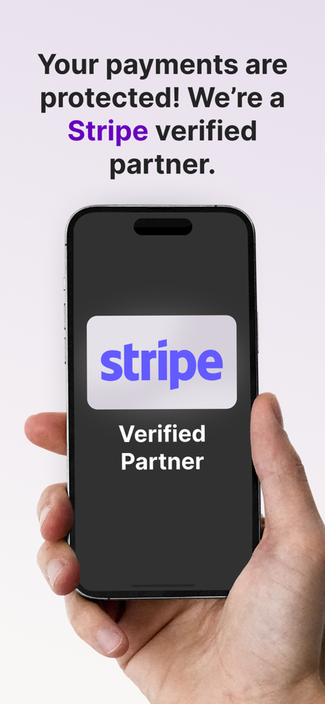 Tap to Pay with Stripe - Paid - An iPhone screen displaying the Stripe Verified Partner badge indicating secure and protected mobile payments.