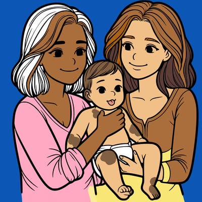 two realistic women holding one baby together