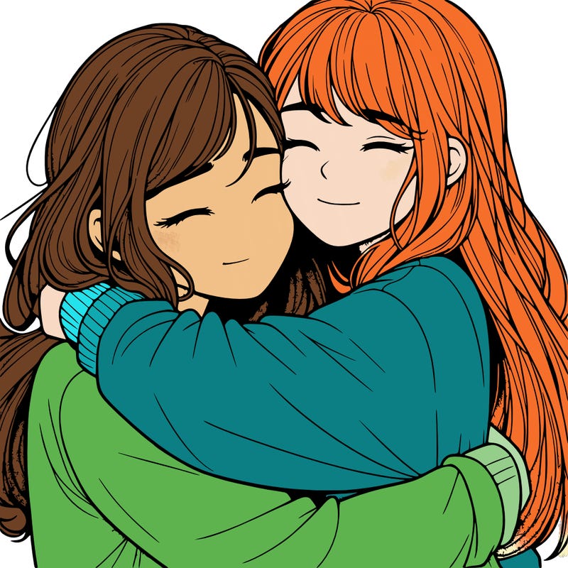 realistic two girls hugging