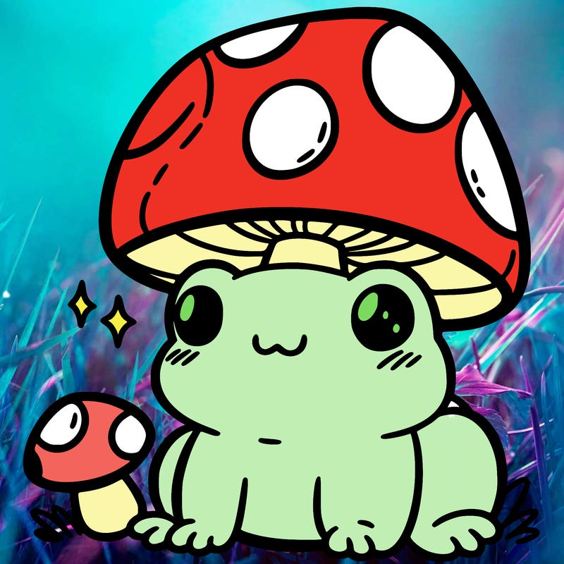 a cute frog with a mushroom hat