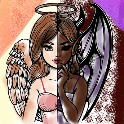 realistic angel half demon