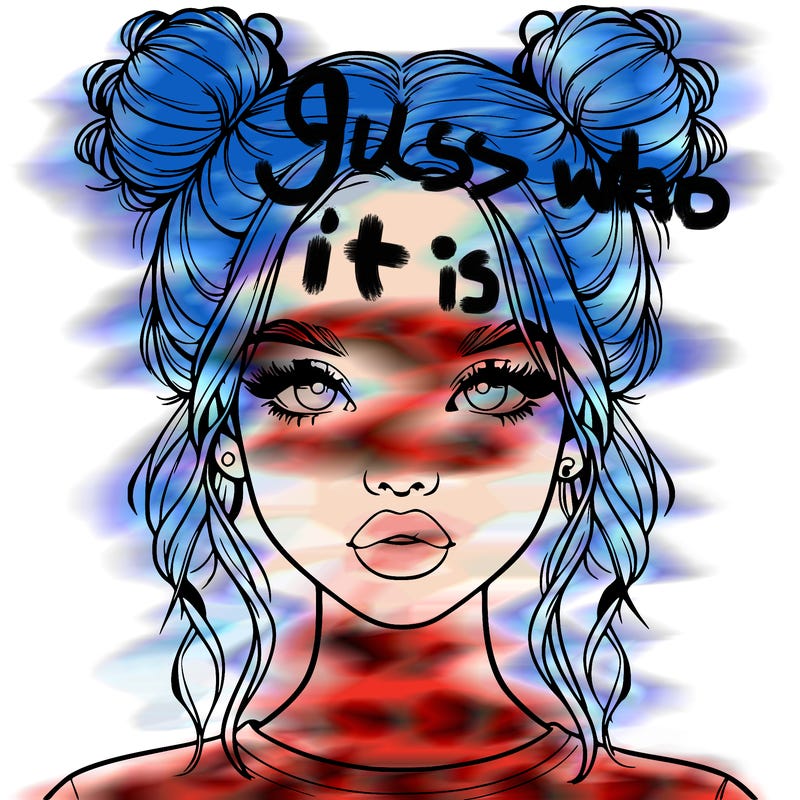 realistic girl with two buns in hair and lips