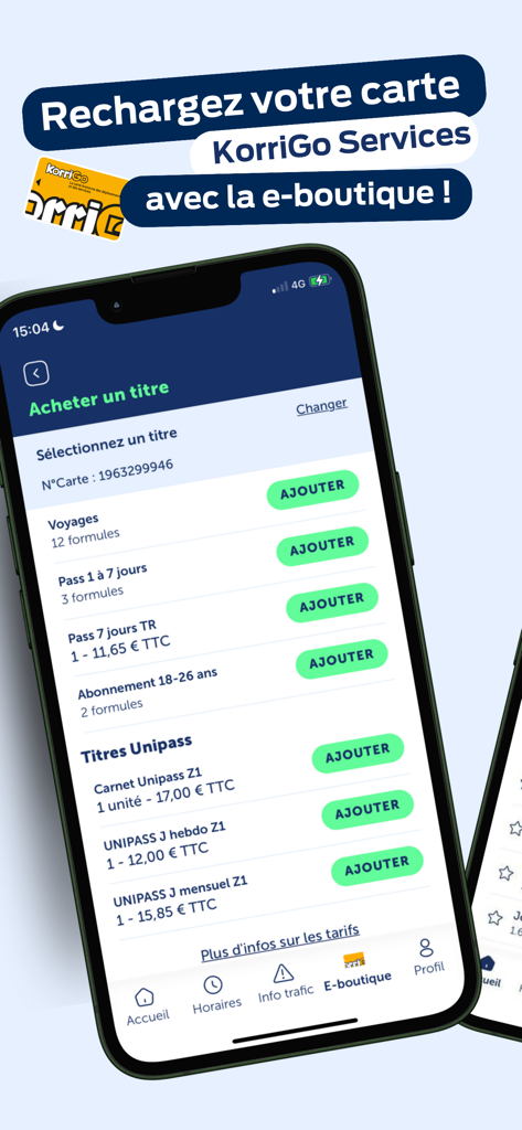 Interface of the STAR Rennes mobile app showing the e-boutique for buying bus and metro tickets