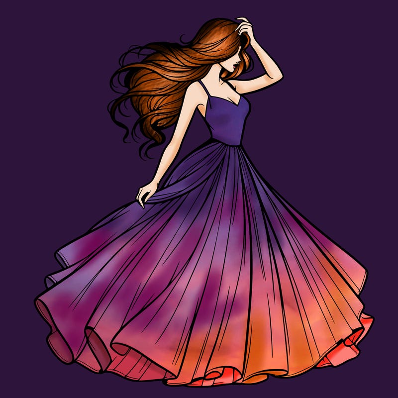 realistic woman with dress flowing in the wind