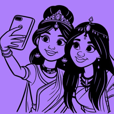 princesses taking a selfie together realistic