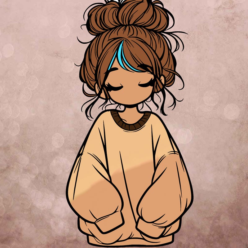 girl with baggy sweatshirt and messy bun