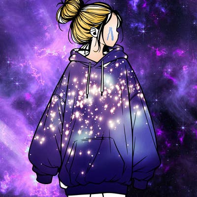 realistic girl with a oversized sweatshirt on and a bun