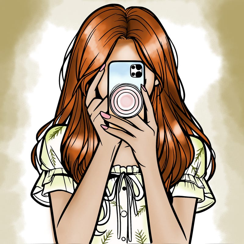 a realistic girl holding her phone taking pictures