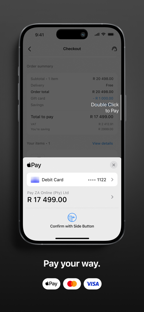 IStore app checkout screen with Apple Pay payment method