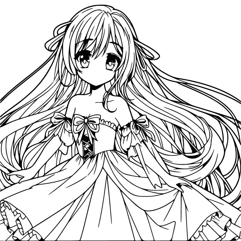 anime girl with long hair and a long flowy dress