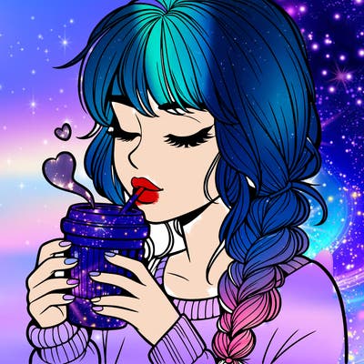 realistic girl drinking coffee