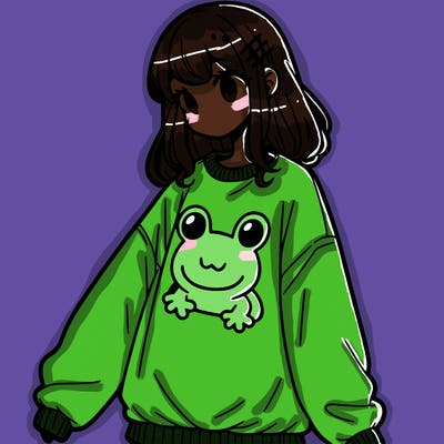 girl wearing frogging sweatshirt