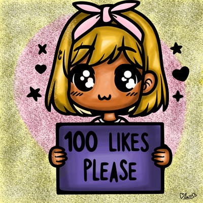 girl holding sign saying 100 likes please