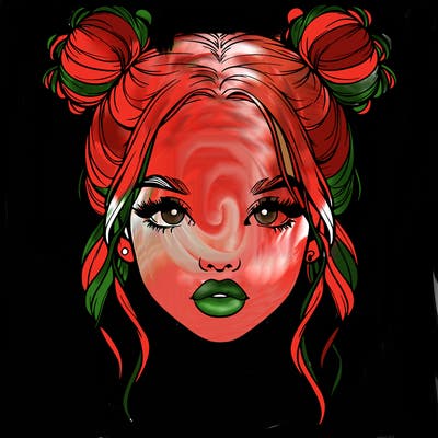 realistic girl with two buns in hair and lips