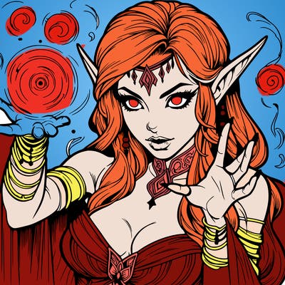 realistic scary beautiful elf sorceress casting spell