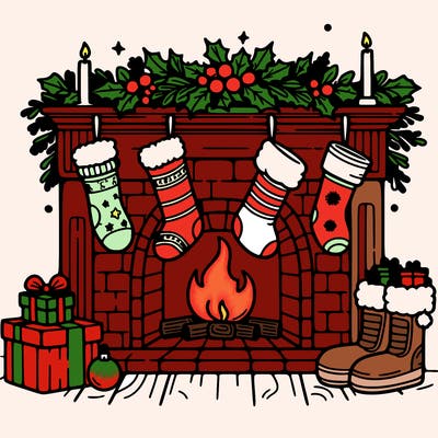 christmas fireplace with  stockings