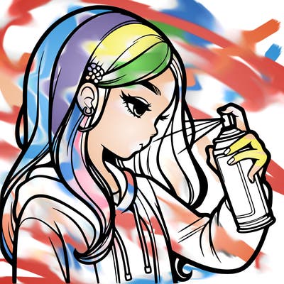 a realistic girl spray painting