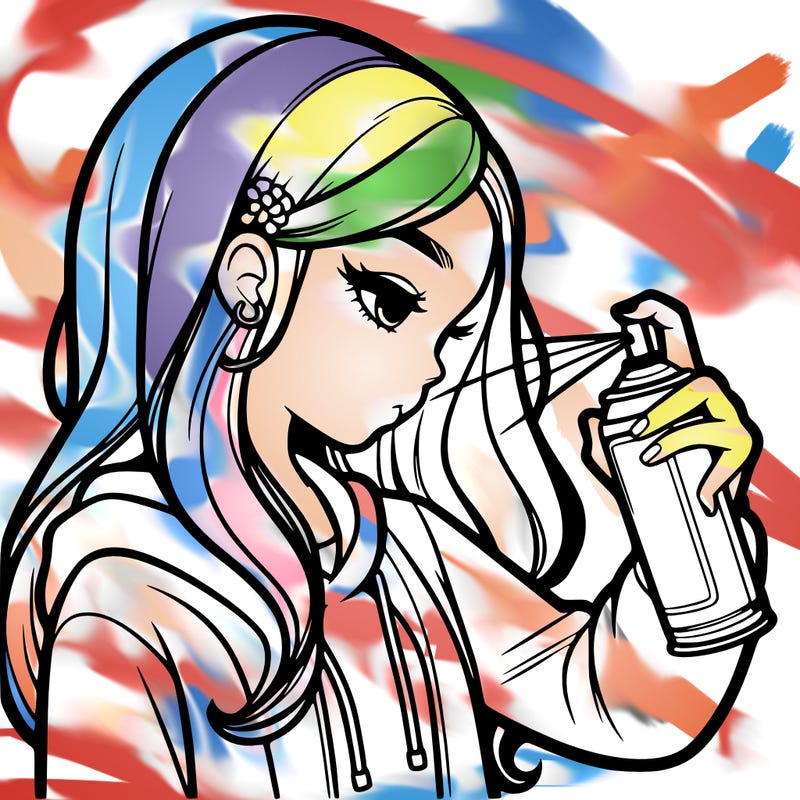 a realistic girl spray painting