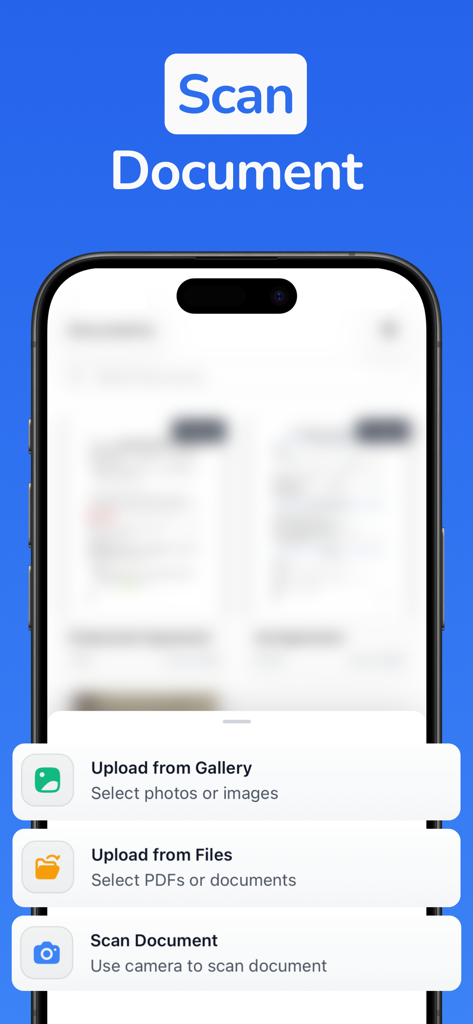 署名メーカーアプリ画面に、ファイルアップロードまたはカメラを使用した文書スキャンオプションが表示されます。
